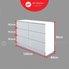 MF DESIGN Big 6 Chest Drawer 6 Layer Storage Wardrobe Almari Baju Pakaian Drawer Cabinet Baju Putih White Muji Color