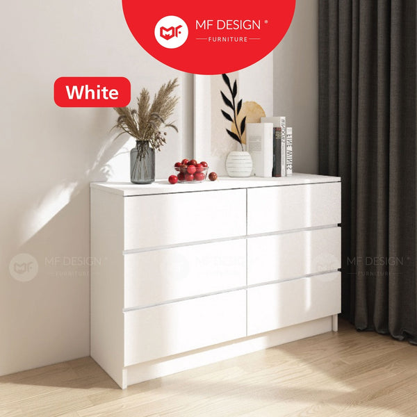 MF DESIGN Big 6 Chest Drawer 6 Layer Storage Wardrobe Almari Baju Pakaian Drawer Cabinet Baju Putih White Muji Color