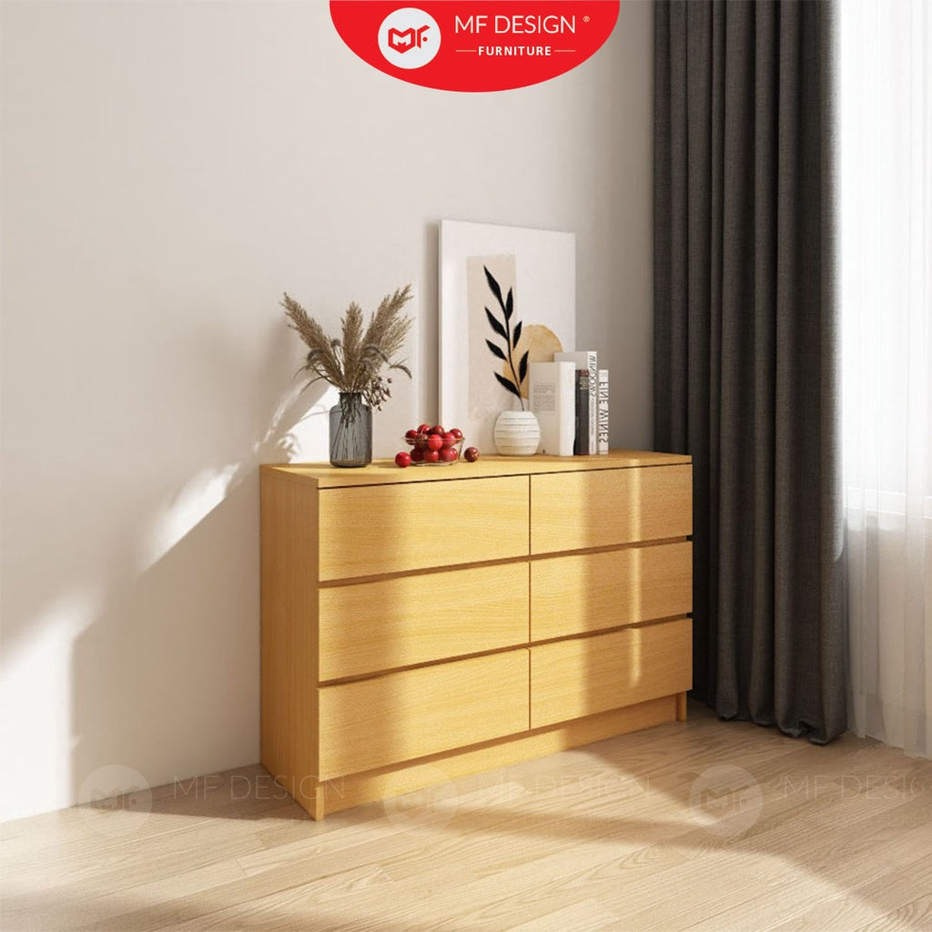 MF DESIGN Big 6 Chest Drawer 6 Layer Storage Wardrobe Almari Baju Pakaian Drawer Cabinet Baju Putih White Muji Color