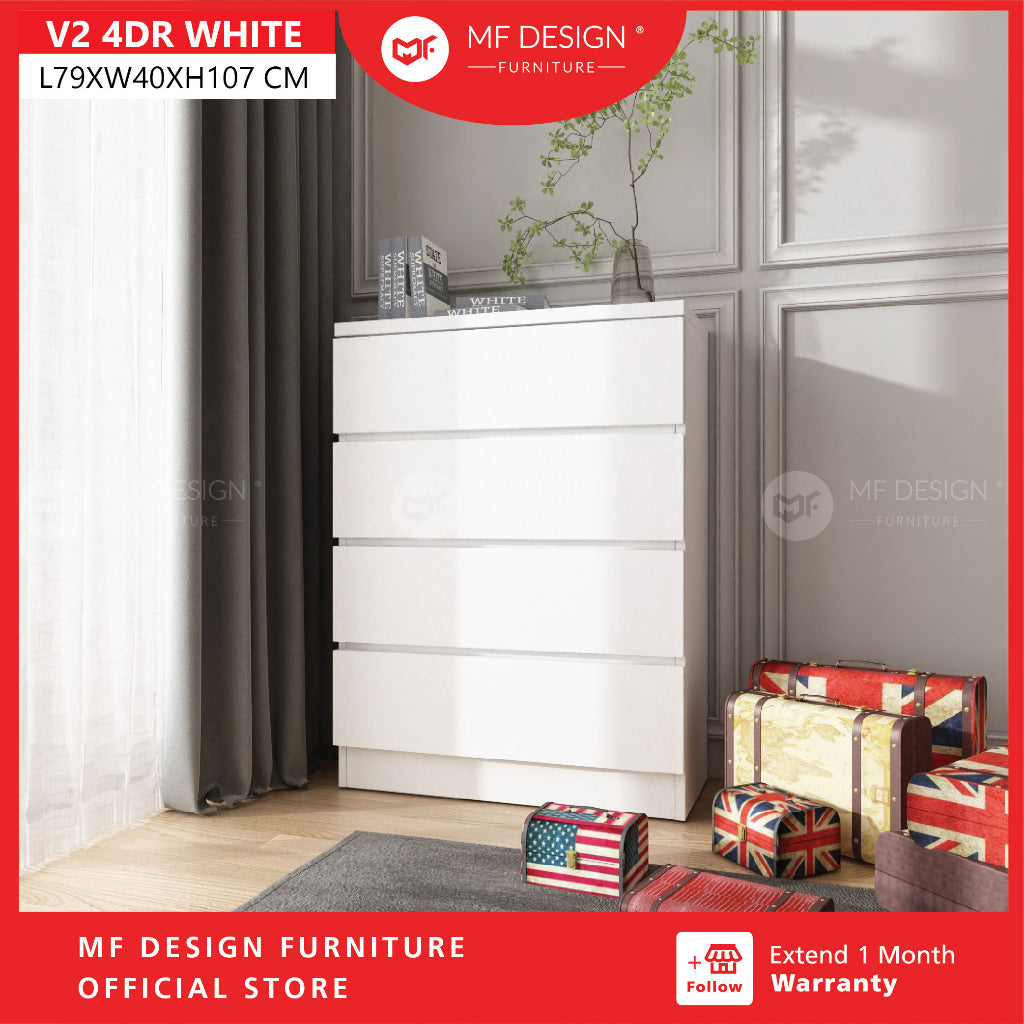 4 Layer Chest Drawer Putih Papan Tebal Size XL Storage Cabinet Almari Laci Almari Baju 4 Laci Rak Baju