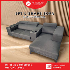 VAVA Sofa L Shape/ 9 Kaki 9ft 3 Seater Sofa/ Big Size Sofa/ panjang Modern Sofa Fabric Grey Color