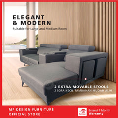 VAVA Sofa L Shape/ 9 Kaki 9ft 3 Seater Sofa/ Big Size Sofa/ panjang Modern Sofa Fabric Grey Color