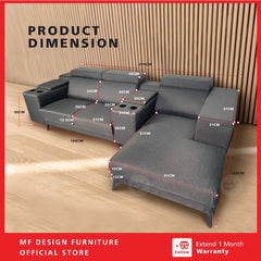 VAVA Sofa L Shape/ 9 Kaki 9ft 3 Seater Sofa/ Big Size Sofa/ panjang Modern Sofa Fabric Grey Color