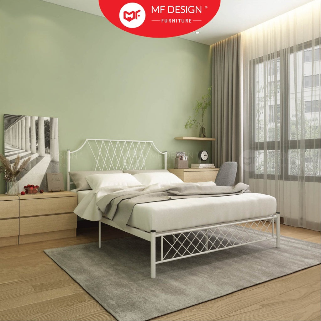 MINTON Queen Size Bed Frame Katil Besi Queen Bed Murah Katil Metal Double Bed Frame White Katil Besi Putih