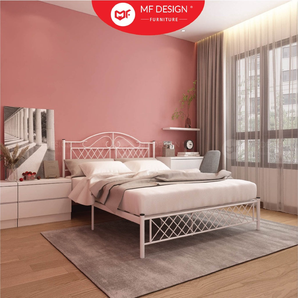 MF DESIGN Gentry Queen Size Bed Frame Katil Besi Queen Bed Murah Katil Metal Double Bed Frame White Katil Besi Putih