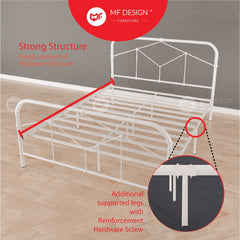 (Clearance) EDEN Super Base Queen Size Metal Bed Frame Black Color Katil White Besi Putih Bedframe Iron Bed
