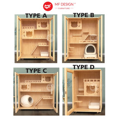 MF Design Bengal Cat Villa Cabinet Solid Wood Pet House Cat Cage Cat Bungalow Large Cat House Kucing