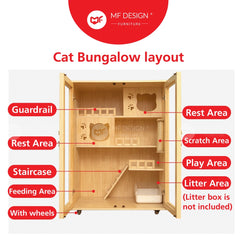 MF Design Bengal Cat Villa Cabinet Solid Wood Pet House Cat Cage Cat Bungalow Large Cat House Kucing