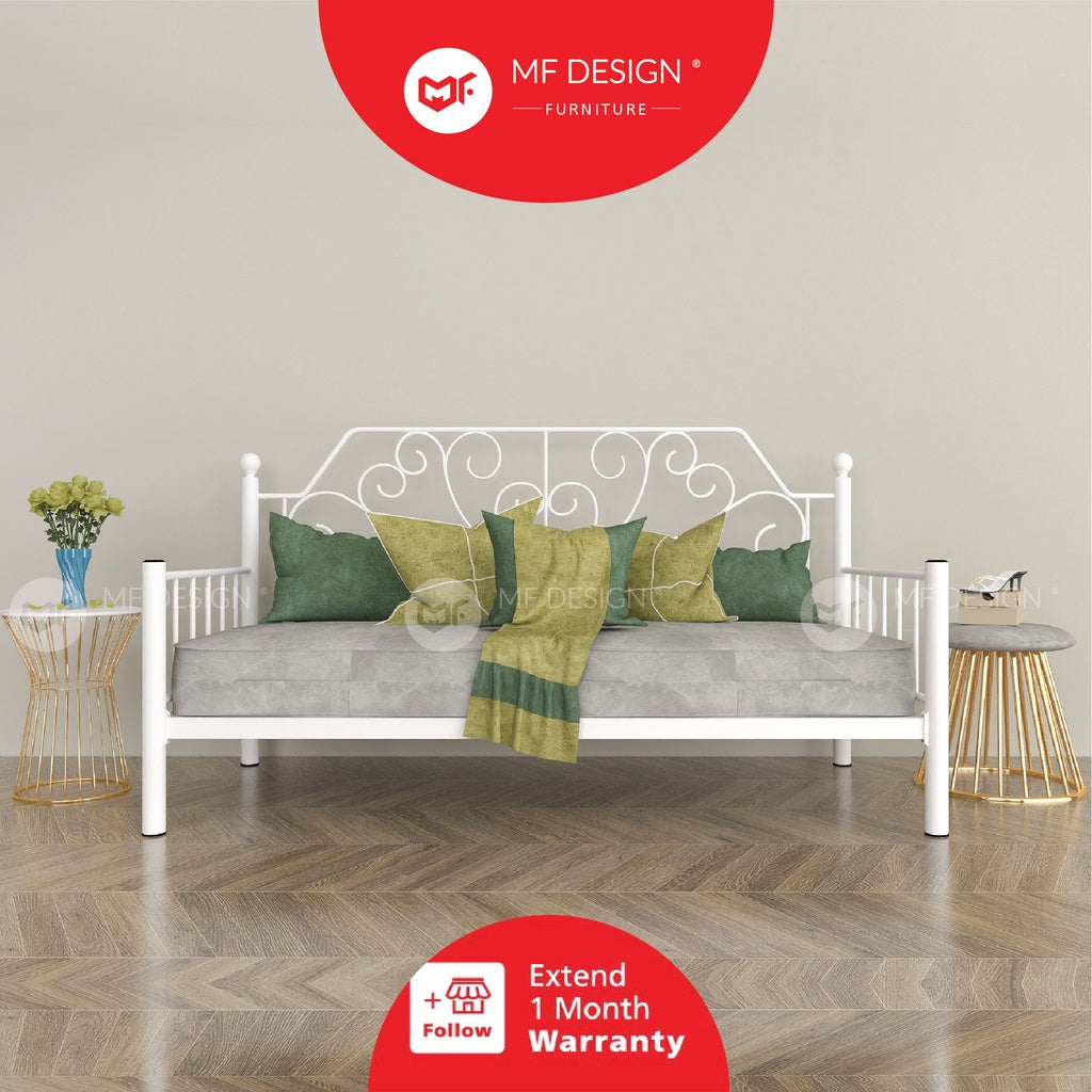 MF DESIGN Melody Metal Day Bed Gaya Putih Berkilat Bujang Besi Katil Metal Bed Frame Bed Single Folding Bed