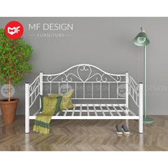 MF DESIGN Melody Metal Day Bed Gaya Putih Berkilat Bujang Besi Katil Metal Bed Frame Bed Single Folding Bed
