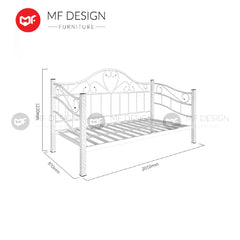 MF DESIGN Melody Metal Day Bed Gaya Putih Berkilat Bujang Besi Katil Metal Bed Frame Bed Single Folding Bed