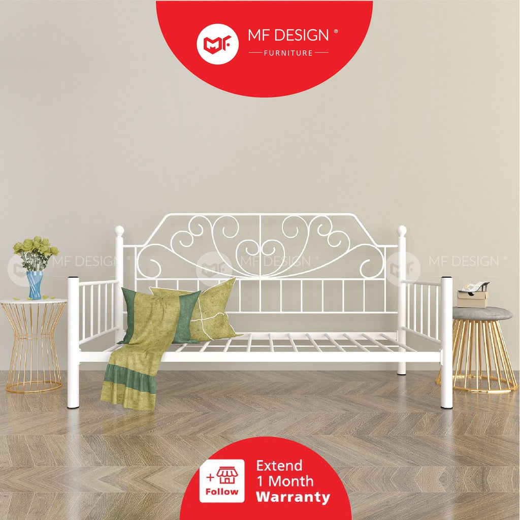 MF DESIGN Melody Metal Day Bed Gaya Putih Berkilat Bujang Besi Katil Metal Bed Frame Bed Single Folding Bed