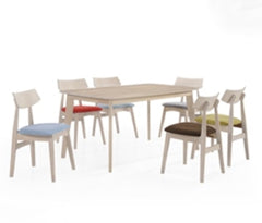 FAN  1+6 Seater Rectangular Solid Wood Dining set-Natural