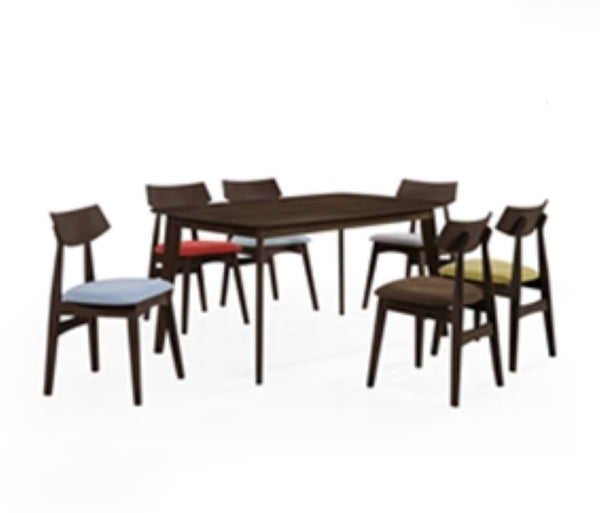 FAN 1+6 Seater Rectangular Solid Wood Dining set-Walnut