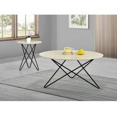 DOMIC Solid Wood Side Table with Metal Leg- Natural White
