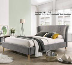 JOAN Scandinavian 6′ King Size Bedframe in Honeycomb Fabric – Grey
