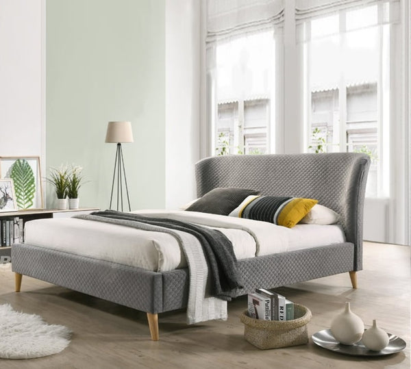 JOAN Scandinavian 5′ Queen Size Bedframe In Honeycomb Fabric-Grey