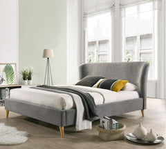 JOAN Scandinavian 5′ Queen Size Bedframe In Honeycomb Fabric-Grey