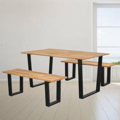 SAMMI 150x90cm Solid Wood Top Dining Set - Natural