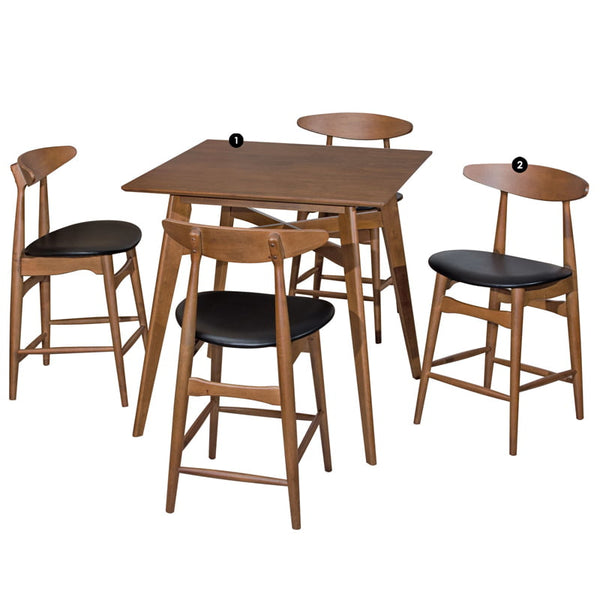 SANDY 4 Seater 24″ Bar Dining Set - Walnut