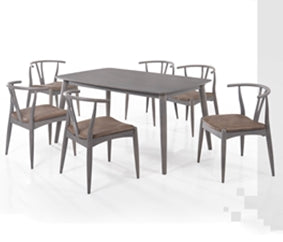 HANNAH 6 Seater Rectangular Solid Wood Dining Set-Grey