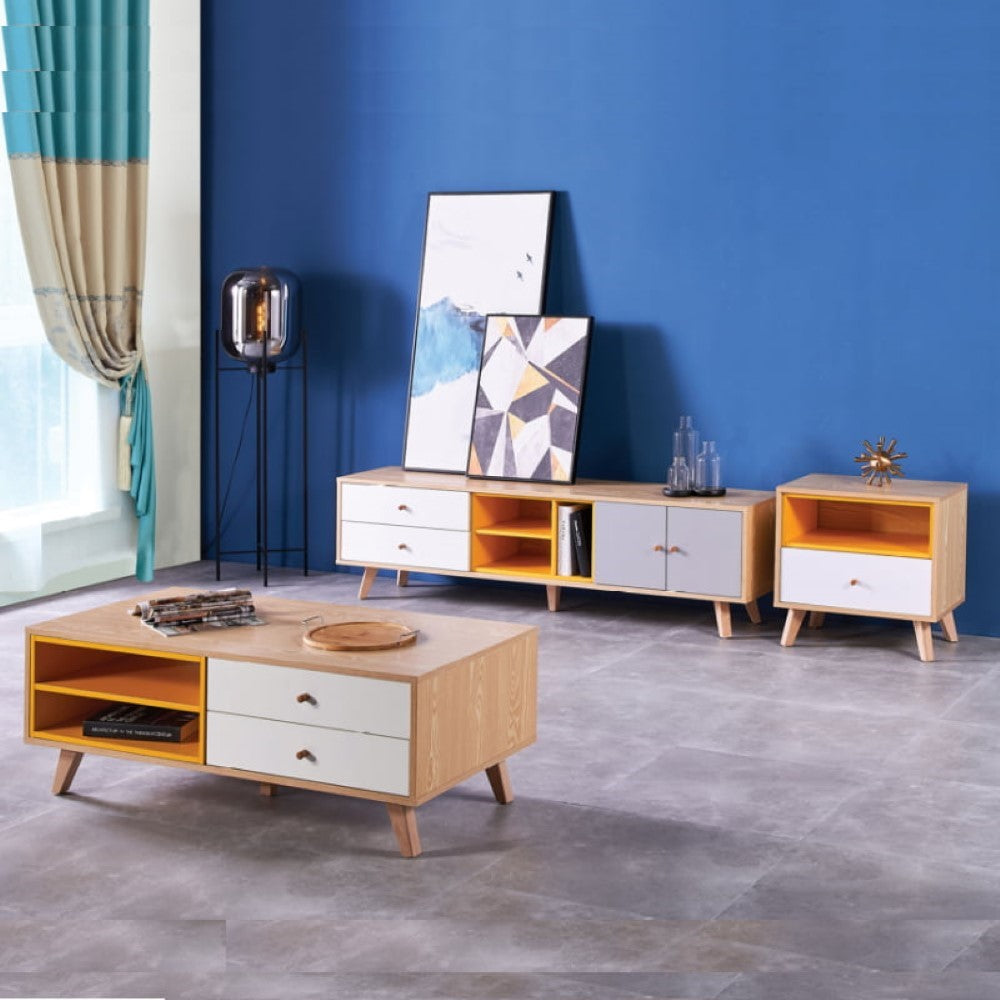 BANANA LEAF Side Table With Drawer - Solid Rubberwood