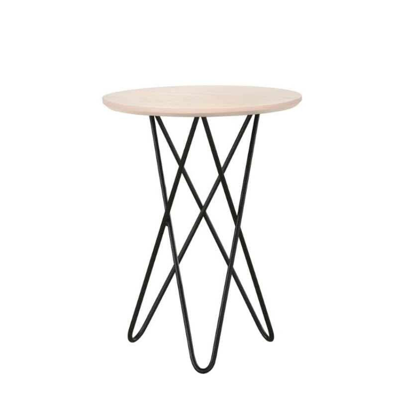 DOMIC Solid Wood Side Table with Metal Leg- Natural White