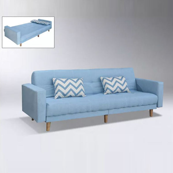CANDICE Blue Linen Fabric With Solid Rubberwood Leg Sofa Bed