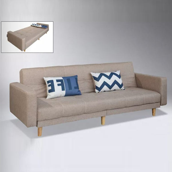 CANDICE Brown Linen Fabric With Solid Rubberwood Leg Sofa Bed