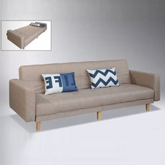 CANDICE Brown Linen Fabric With Solid Rubberwood Leg Sofa Bed