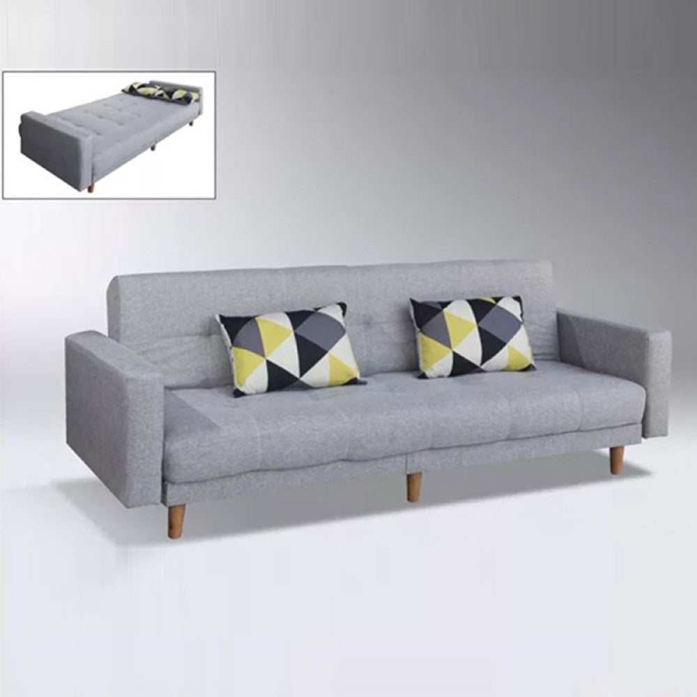 CANDICE Grey Linen Fabric With Solid Rubberwood Leg Sofa Bed