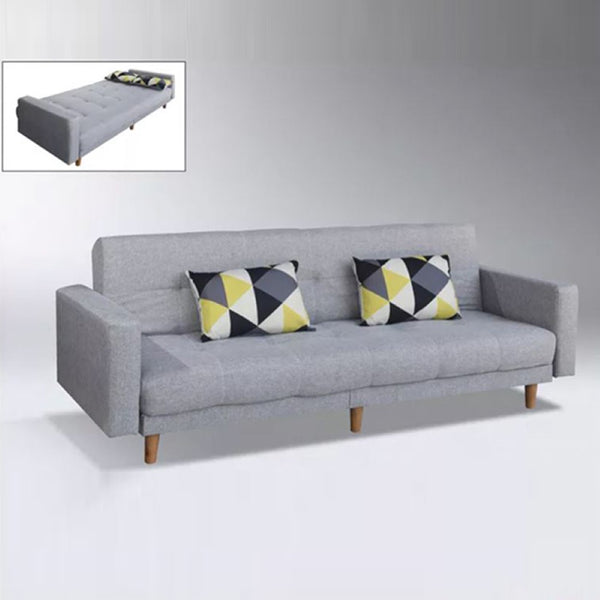 CANDICE Grey Linen Fabric With Solid Rubberwood Leg Sofa Bed