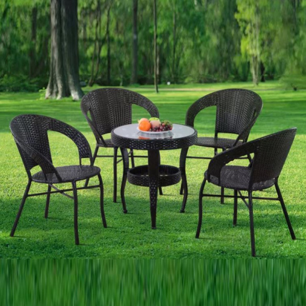 HILARY 1+4 Seater Synthetic PE Rattan Outdoor Set (Black)