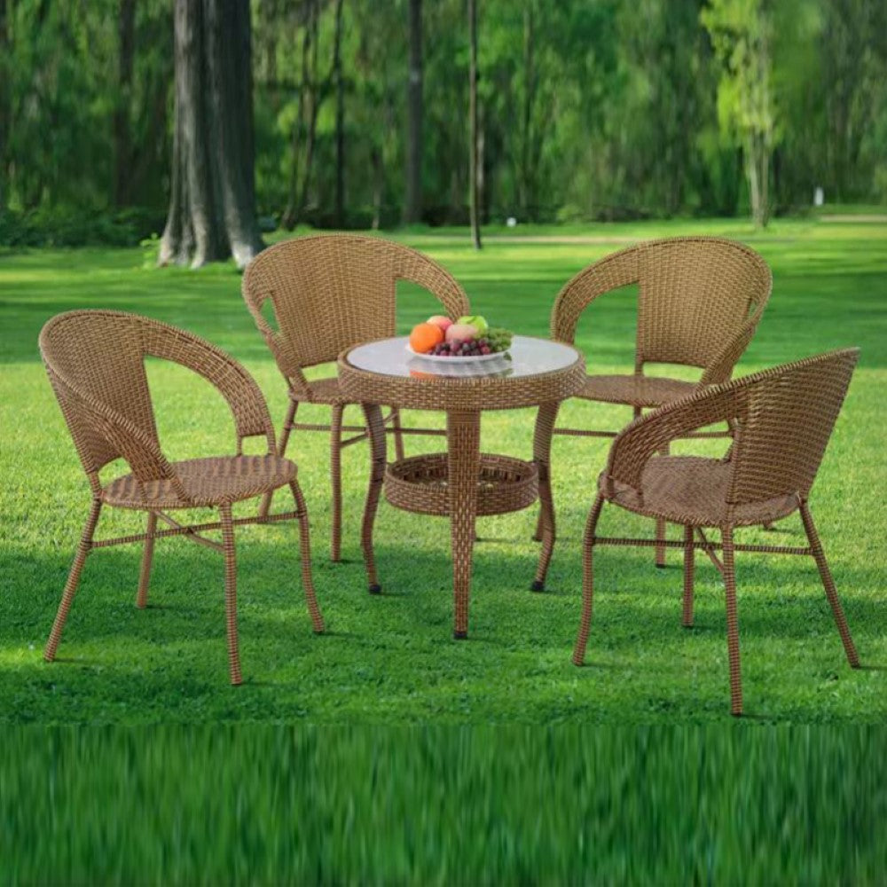 HILARY 1+4 Seater Synthetic PE Rattan Outdoor Set (Gold)