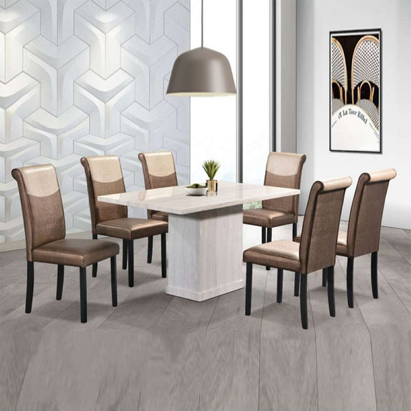 FLAVIA 1.4M Artificial Marble 1+6 Seater Dining Set