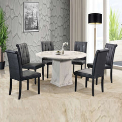 FERONIA 1.2M Round Artificial Marble 1+6 Seater Dining Set