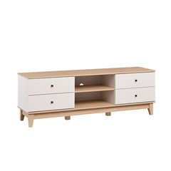 BALDWIN 1.6M Natural + White Colour Particle Board With Solid Wood Leg TV Cabinet