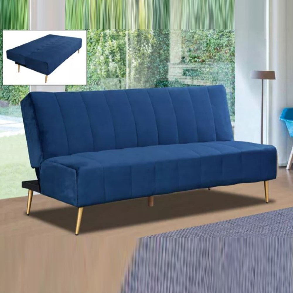 DARIA Blue With Gold Plated Steel Leg Sofa Bed