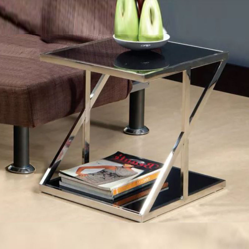 INDIRA Glass Top With Stainless Steel Frame Side Table
