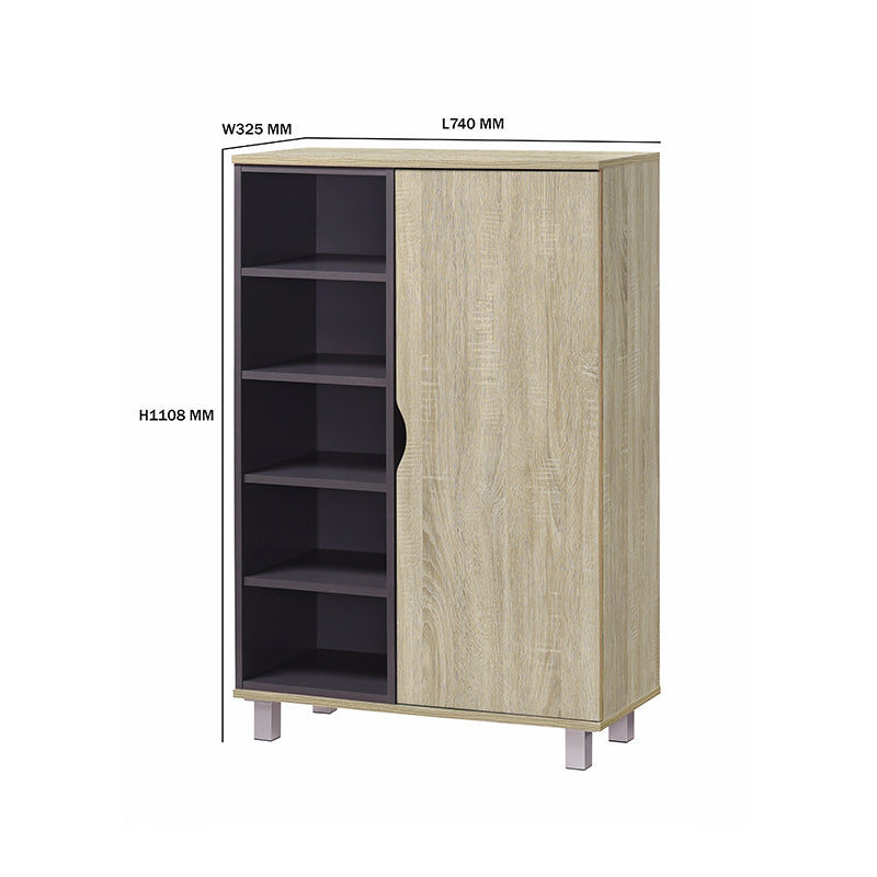 SUSAN Particle Board With Plastic Leg With Natural + Grey Colour 1 Door Shoe Cabinet