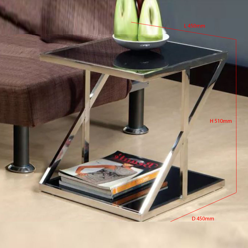 INDIRA Glass Top With Stainless Steel Frame Side Table