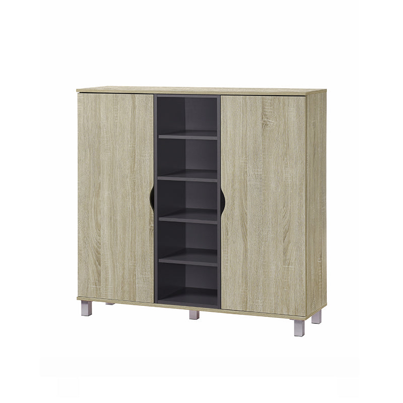 SUSAN Particle Board With Plastic Leg With Natural + Grey Colour 2 Door Shoe Cabinet