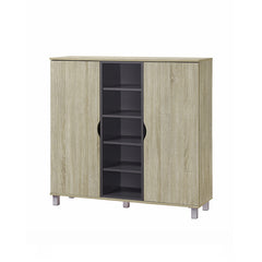 SUSAN Particle Board With Plastic Leg With Natural + Grey Colour 2 Door Shoe Cabinet