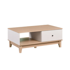 BALDWIN 1M Natural + White Colour Particle Board With Solid Wood Leg Coffee Table
