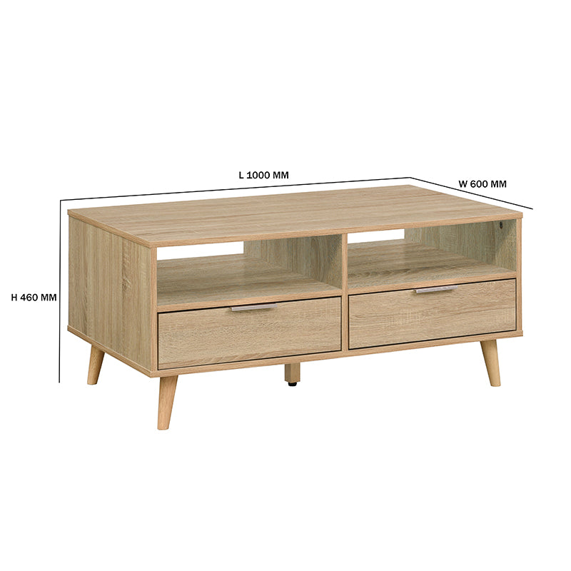 GENE 1M Natural Colour Particle Board With Solid Wood Leg Coffee Table
