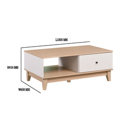 BALDWIN 1M Natural + White Colour Particle Board With Solid Wood Leg Coffee Table
