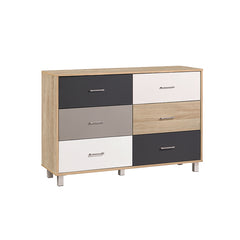 FELIX 1.2M Natural Colour Particle Board With Solid Wood Leg 6 Drawer Chest