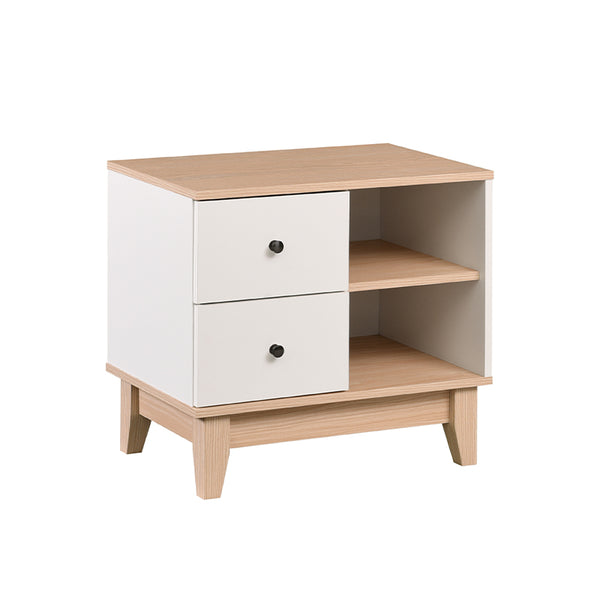 BALDWIN Natural + White Colour Particle Board With Solid Wood Leg Side Table