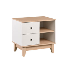 BALDWIN Natural + White Colour Particle Board With Solid Wood Leg Side Table