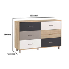 FELIX 1.2M Natural Colour Particle Board With Solid Wood Leg 6 Drawer Chest